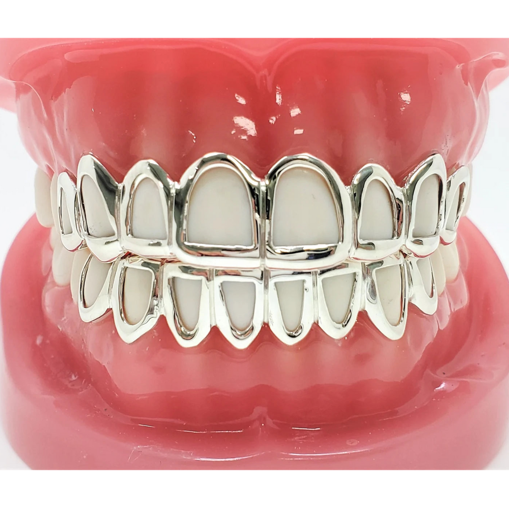 Solid 925 Sterling Silver Open Face Custom Handmade Grillz Yellow, Rose Gold Plated Available