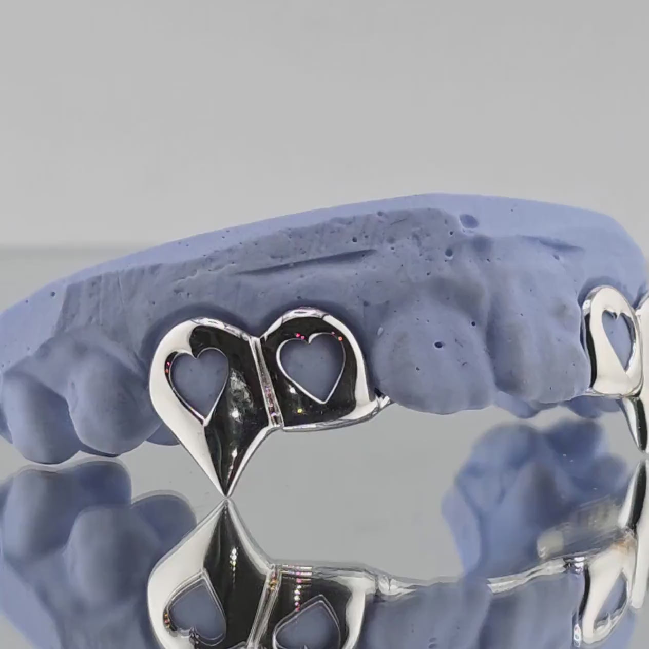 Custom Fit 4pcs Open Hearts and Extended Fangs Grillz (925 Sterling Silver/Free Mold Kit)